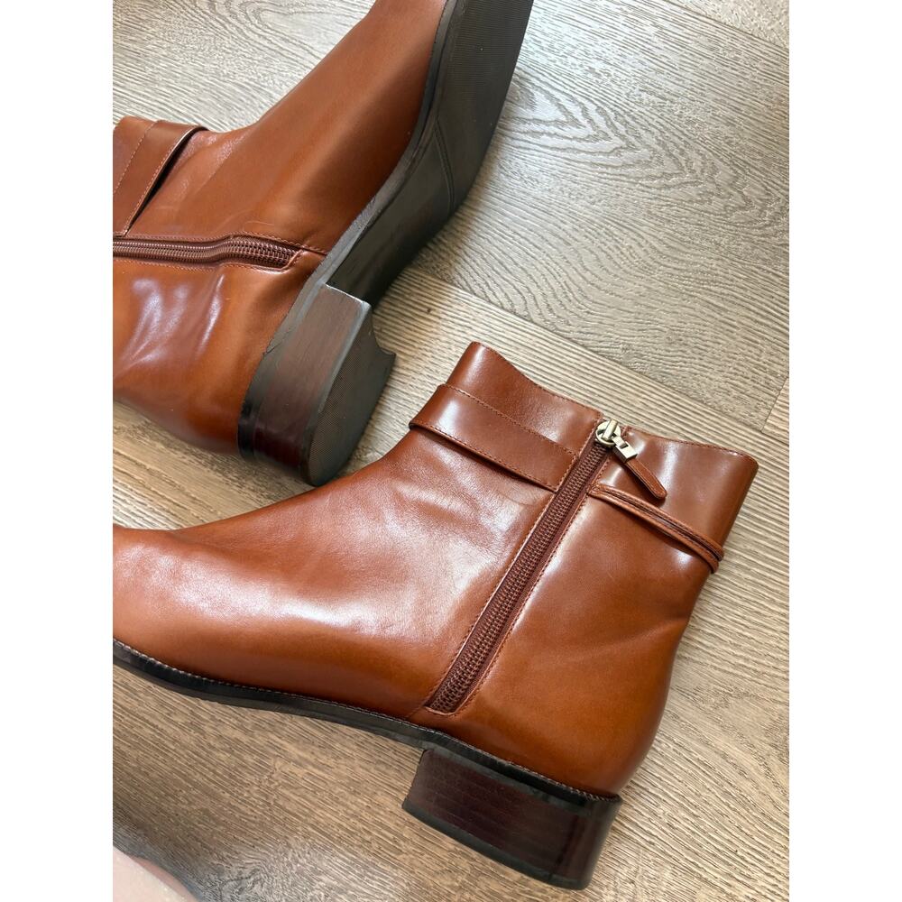 ✨2/$30✨Talbot's Leather Square Toe Ankle Boots Size 11 Cognac Brown Western - Picture 7 of 11